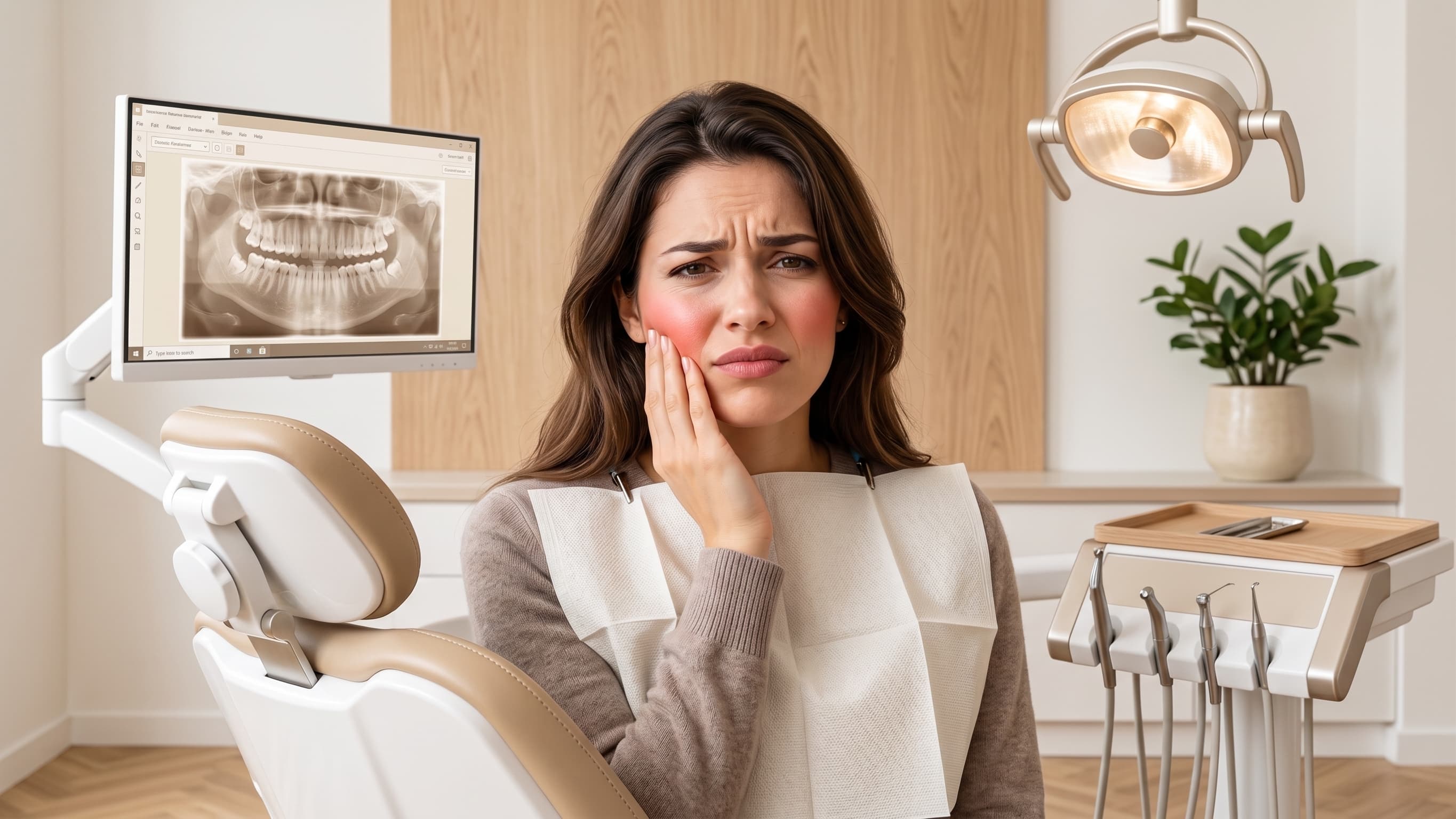 Patiente souffrant d'une douleur dentaire lors d'une consultation