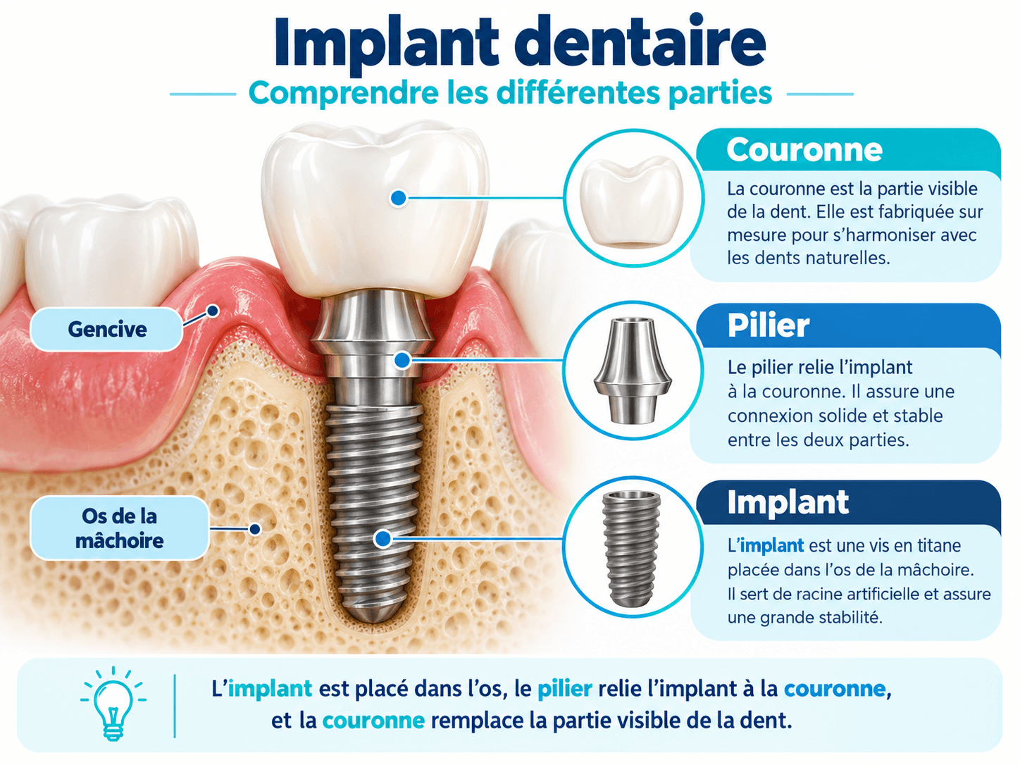 Schéma implant, pilier et couronne