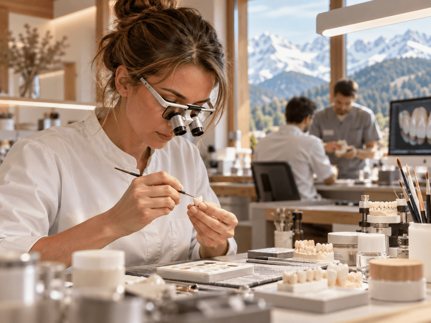 Prothésiste dentaire au travail en laboratoire