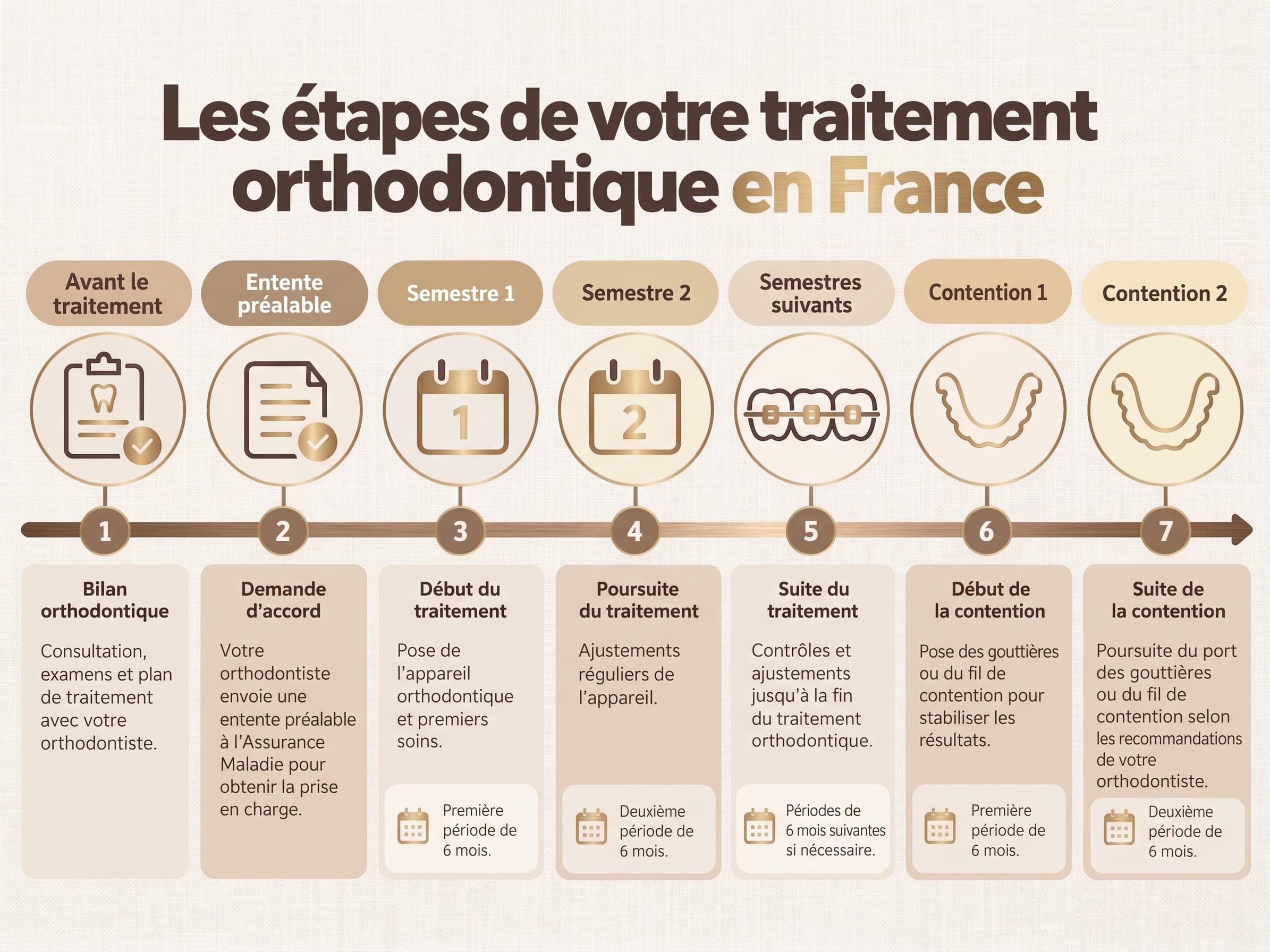 Schéma des semestres de traitement orthodontique et de contention