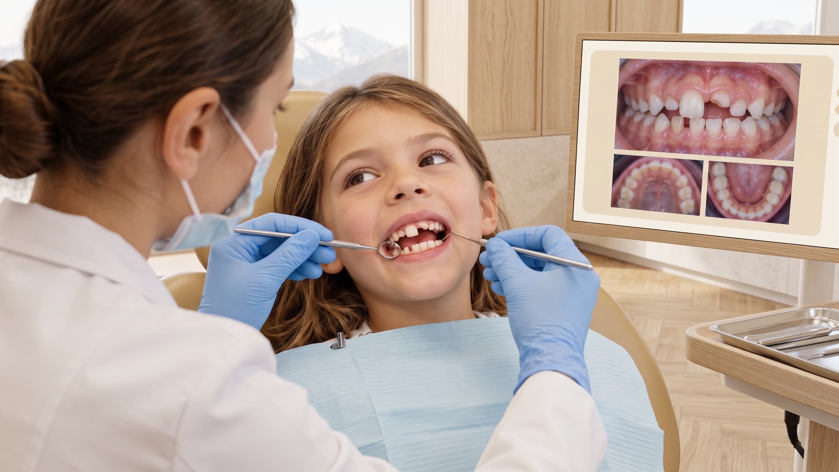 Enfant en denture mixte lors d’un bilan orthodontique